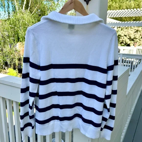 J. Crew White and Navy Striped Sweater - Picture 2 of 2